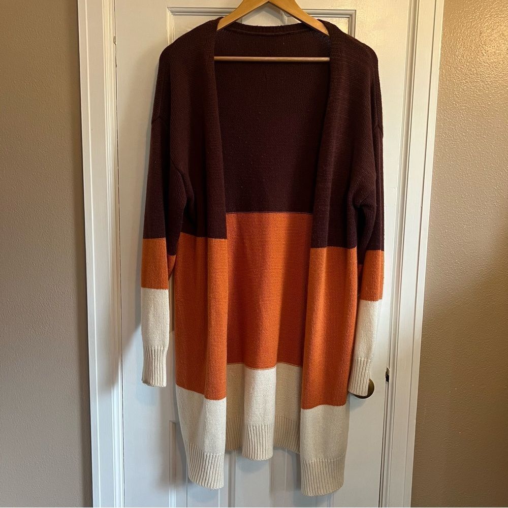 Color block Orange,maroon, & Cream Knit Cardigan - Picture 1 of 5